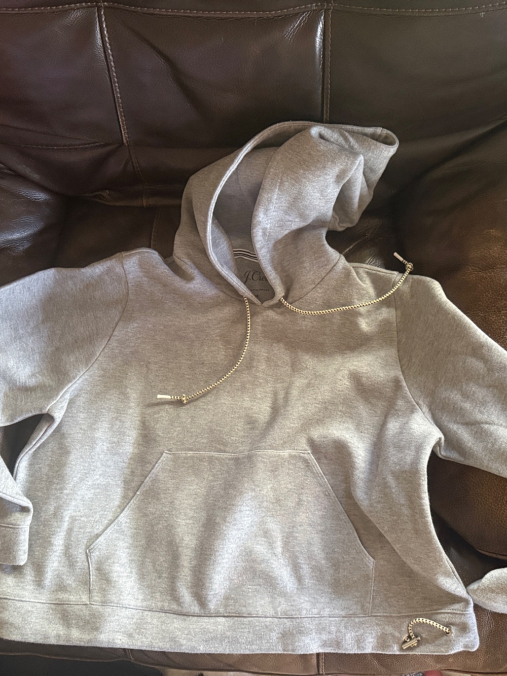 NWOT J. Crew Light Gray Cropped Hoodie w/Gold-Tone Drawcords size Medium